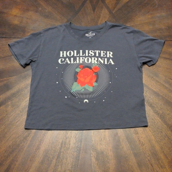 Hollister Tops - Hollister California Rose Graphic Crop Tee XS Charcoal Gray Juniors XS